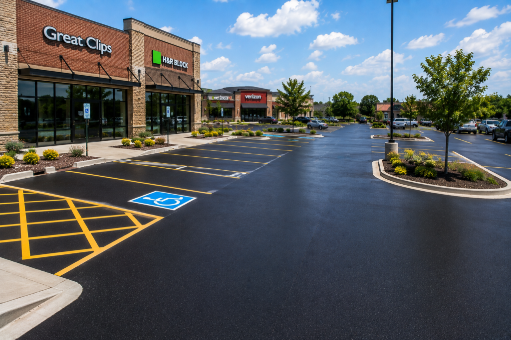 seal coated asphalt driveway and parking lot